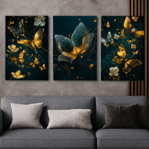 3 Pcs Butterfly Wall Art Frame Set ? Elegant Golden Butterfly And Floral Design With Wooden Sticky Tile ? 8x11 Inches With Double Tape - Image 3