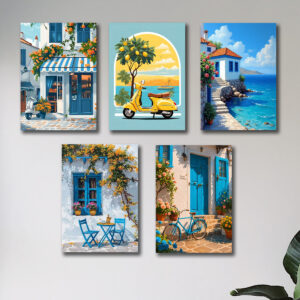Set of 5 Italian Vintage Homes Art Themed Wall Art Wooden Sticky Photo tile Frames for Wall Home and Girls Room Decoration - Image 2