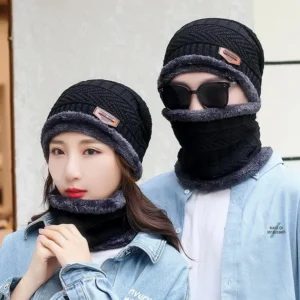 Couple Pack of 2 Combo - woolen winter beanie Head cap with neck warmer muffler for men and women - Image 3