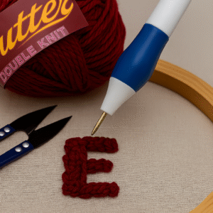 3D Embroidery Punch Needle Kit with 10 Inch Wooden Hoop, Jute Cloth (20x36 inch), Thread, Scissors & Tools ? Complete Handcraft Embroidery Set (Maroon Yarn) - Image 4