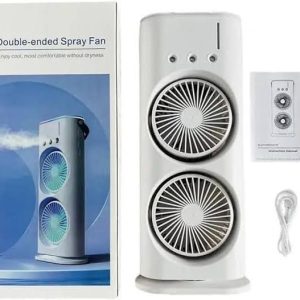 Double-Ended Spray Water Mist Fan ? Dual Fan Cooling with 90? Rotation, RGB Lights, and Strong Brushless Motor ? USB Powered Desktop Air Cooler | 16 Inches
