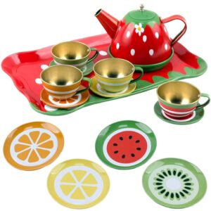 Fruit Theme Tea Party Play Set ? 14PCS Colorful Pretend Tea Set for Kids with Cups, Teapot, Saucers & Accessories ? Fun Role Play Toy for Toddlers & Girls ? Ideal for Birthday Gifts & Playdates - Image 4