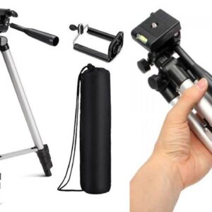 Pack Of 03 3.5 Feet Adjustable Tripod Stand for Mobile Phones and Cameras with Mobile Holder, Portable DSLR Stand for Vlogging, Universal Silver Model 3110 and Bag - Image 5