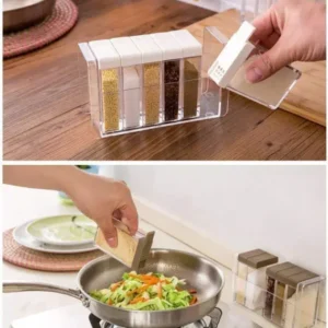 Spice Jars Dispenser Masala Rack Easy Flow Storage Crystal Seasoning Box Multicolour Set of 6 - Image 3