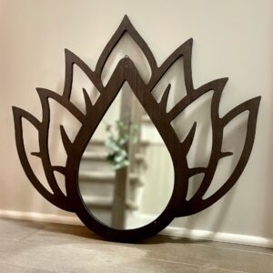 Bold Lotus Mirror | Floral Wooden Decor | Wooden Wall Mirror - Image 3