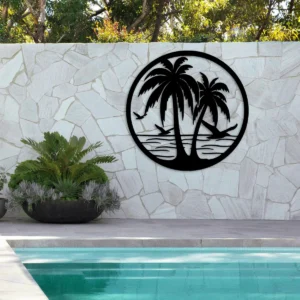 Wooden Beach Palm Trees Circle Metal Wall D?cor Wall Sticker - Image 3
