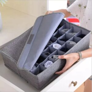 Socks Organizer | Drawer Organizer Divider Underwear Organizer, 24 Cell Collapsible Closet Cabinet Organizer Underwear Storage Boxes (Grey color) - Image 5