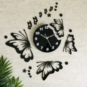 3d wall clock  And Butterfly Wooden Wall Clock  with light - Image 1