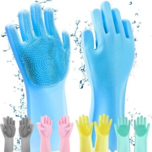Magic Silicone Dish washing Gloves ? Reusable Rubber Cleaning Gloves with Built-In Scrubber for Kitchen & Household Use (Random color) - Image 2