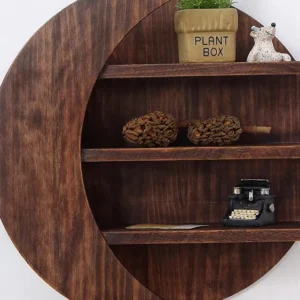 Moon Shape Designer Wooden Wall Shelf / Book Shelf, Walnut Finish - Image 1