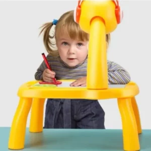 Table with light and with music inside | Mini Art Drawing Board Leds Projector Light Toy Children Kids Painting Table Small Desk(Random Color) - Image 2