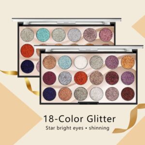 Miss Rose 18 Colors Sequins Glitter Powder High Gloss Pearly Eye shadow Palette - Image 5