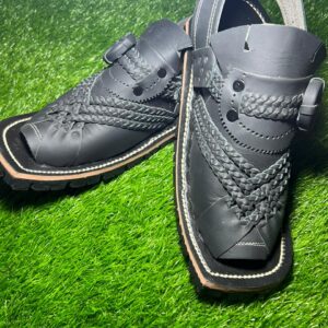 BALOCHI HANDMADE GENTS LEATHER SANDALS (Black) - Image 2