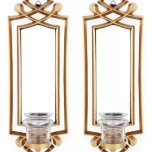 2 Pcs Fancy Wall Mirror & Candle Stand Decor For Home & Office - Image 1