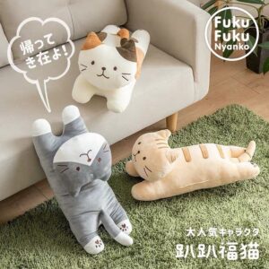 Long Cat Plush Pillow kitten gray White brown lovely cartoon  | FukuFukuNyanko Plush Cat Cushion - 50cm (Random color) - Image 4