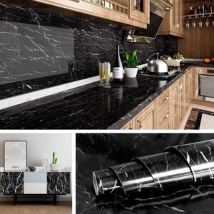 Black Marble Paper Sticker 60cm x 2 Meter Marble Texture Design PVC Waterproof Self adhesive Wallpaper Sticker Furniture New Skin Kitchen Cabinet Paper Stickers Oil-proof Table top Sticker - Image 1