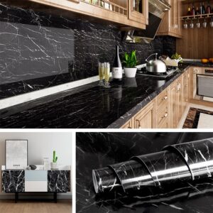 Black Marble Paper Sticker 60cm x 2 Meter Marble Texture Design PVC Waterproof Self adhesive Wallpaper Sticker Furniture New Skin Kitchen Cabinet Paper Stickers Oil-proof Table top Sticker - Image 3