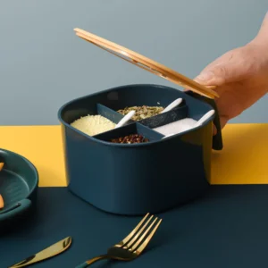 Combo Deal - 4 Section Spice Container Box & Multi-function Spit Bone 10 Plate Set Kitchen Storage Organizer (Random color) - Image 4