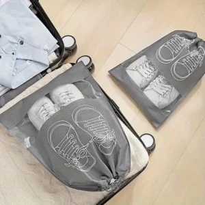 Pack of 01 -?Shoe Bag for Travel & Home Storage ? Dustproof Printed Shoe Organizer Pouch in Random Gray ? Lightweight, Breathable, and Reusable Shoe Cover for Luggage, Closet, or Gym Use - Grey Color - Image 4