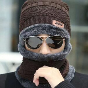 Head & Neck Cap Beanies Combo - woolen winter beanie cap with neck warmer muffler for men and women (Black) - Image 1