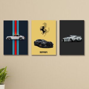 set of 3 sports cars wooden canvas frames for wall decore / sticky phototiles - Image 2
