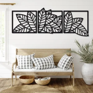 3D wooden 3 Piece Long Leaf Panels | Wall Hanging wooden Art | Wall art I Wall art for room decoration - Image 3