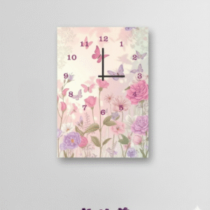 Floral Garden-Inspired Digital Printed Wooden Wall Clock ? 12x16" Hanging Decor with Butterflies, Roses & Elegant Hook Mount - Image 1