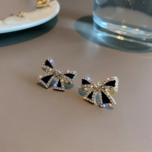 Elegant Zircon Black Bow Tie Earrings (AXJ-112) - Image 3