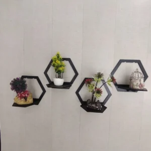 (3 pcs set ) Hexagon Shape 3D Wooden Wall Shelf | Wall Shelves for Home Decor Living Room /  for Kids Room and Girls Room and for Gift Items - Image 1