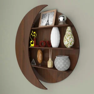 Moon Shape Designer Wooden Wall Shelf / Book Shelf, Walnut Finish - Image 3