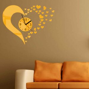 Heart Shape Acrylic Wall Clocks Mirror (GOLDEN) - Image 2