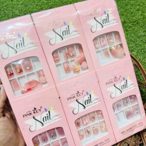 Pink Key STONES WORK NAILS Nails - Party, Wedding Nails (Random Design & Color) - Image 1