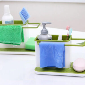 3-in-1 Soap Pump Dispenser With Sponge Holder Liquid Dispenser Container Hand Press Soap Organizer Kitchen Cleaner Tools hot with Self Draining Sink Tidy Organizer Brush Sponge Cleaning Cloth Holder - Image 1