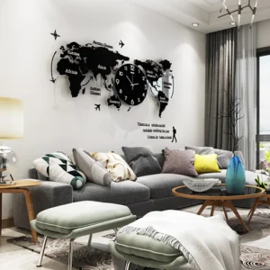 3D DIGITAL WORLD MAP WOODEN WALL CLOCK  24x24 inches - Image 3