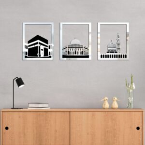 Set Of 3 Masjid Al-Haram - Masjid Al-Aqsa & Masjid An-Nabawi Wall Decor Wall Sticker Muslim Acrylic Mirror Wooden Room Decor (Silver) - Image 3