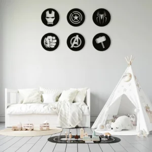 Avengers Metal Wall Art Set of 6 - Geometric Nursery Wall Decor - 3D Metal Superhero Wall Hanging - Image 3