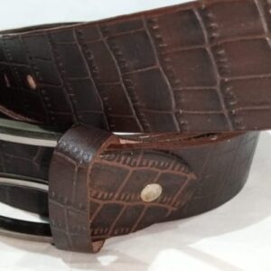 Crocodile Brown Leather Belt - Image 1