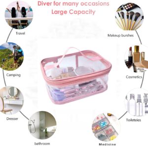 Cosmetic Organizer Makeup Brush Bag Cosmetics Transparent Multifunction Large Waterproof Portable Travel Makeup Cosmetic Bags (Pink Color) - Image 3