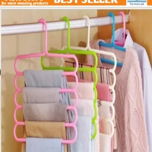 5 Layer Magic Hangers Hanger: Anti-Slip Multi-Purpose and Multi-Functional Magic Multiple Layer Trousers Hangers Hanger - Multifunction Pants Closet Belt Holder Rack S-Type 5 Layers Saving Space Hangers Hanger - Image 1