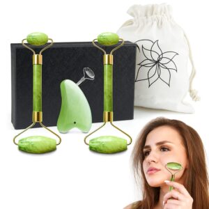3 Pc Facial Jade Roller with Gua Sha Massager Set - Image 1
