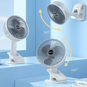 New portable 3 gears rechargeable desktop fan low noise air cooling handheld clipped circulator table fan Clip Fan USB Rechargeable Desk Fan with Sturdy Clamp, Quiet Operation, Strong Airflow with 360? Rotation for Home, Stroller, Office, Outdoor - Image 4