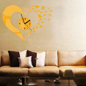 Heart Shape Acrylic Wall Clocks Mirror (GOLDEN) - Image 1