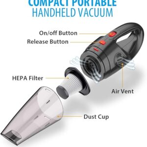 Handheld Vacuum, Hand Vacuum Cordless with High Power, Mini Vacuum Cleaner Handheld Rechargeable for Home and Car Cleaning - Image 4