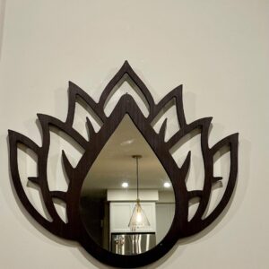 Bold Lotus Mirror | Floral Wooden Decor | Wooden Wall Mirror - Image 1