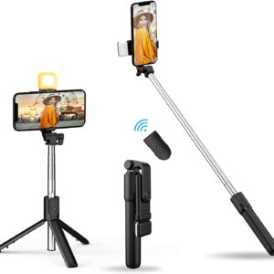 Selfie Stick Tripod R1S Bluetooth Remote Control Tripod Selfie Stick New Model with Wireless Remote Shutter Compatible with All Cell Phones - Selfie Stick with Light - Image 5
