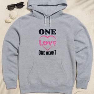 New Summer Collection Full Grey Hoodie one love one heart  Printed For girl And Boys - Image 2