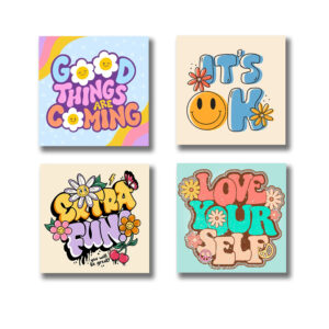 Pack of 4 Colourful Motivational Words Pictures Wooden Frames 8 by 8 inches Size for Kids and girls Room Wall Art Decoration / Sticky Phototiles - Image 2