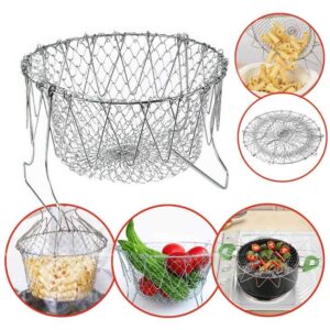 STAINLESS STEEL MULTI-FUNCTIONAL FOLDABLE COOKING Chef Basket Deluxe Kitchen Colander, MESH STEAM RINSE STRAIN FRY BASKET DEEP FRYER - Image 5