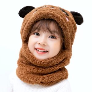 Kids Winter Panda Cap Wool Cap With Neck Warmer Attached. KIDS WOOL CAP Cartoon Panda Baby(random color) - Image 2