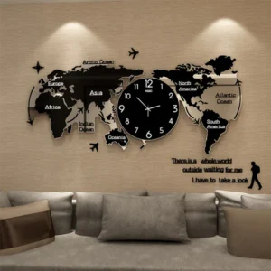 3D DIGITAL WORLD MAP WOODEN WALL CLOCK  24x24 inches - Image 1